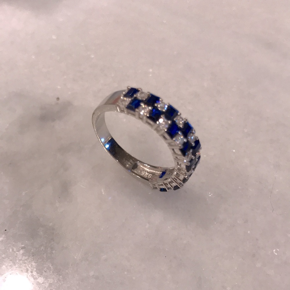 Crystal and blue checkered ring CZ size 8 - Picture 2 of 4